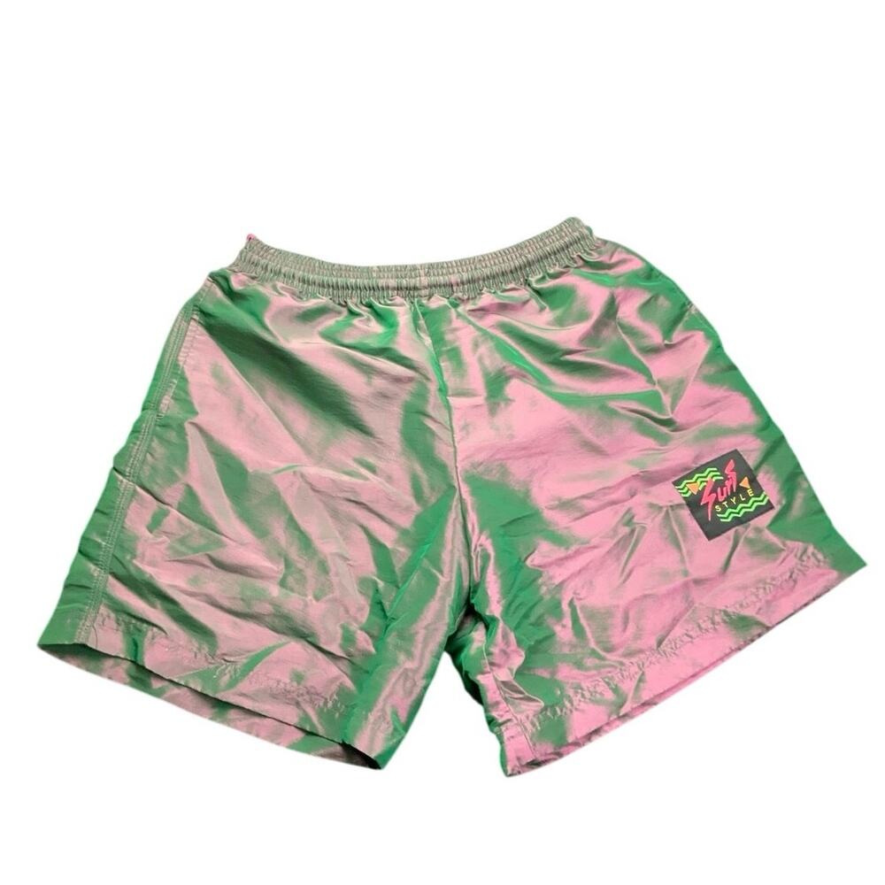 Vintage Surf Style Chameleon Color Shift Swim Trunks Shorts Medium 90s Neon